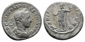 Severus Alexander (222-235). AR Denarius. Rome. Av.: IMP C M AVR SEV ALEXAND AVG. Laureate, draped and cuirassed bust right. Rv.: MARTI PACIFERO. Mars...