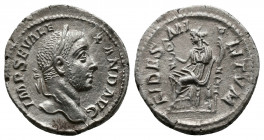 Severus Alexander (222-235). AR Denarius. Rome. Av.: IMP SEV ALEXAND AVG Laureate head of Severus Alexander to right. Rev. FIDES MILITVM Fides seated ...