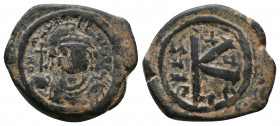 Maurice Tiberius, 582-602 AD, Thessalonica Mint, struck 586/587 AD

Obv.: dNmAVRI-CTIbERPPAV, Crowned, cuirassed bust facing, globus cruciger in rig...