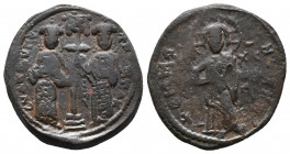 Constantine X 1059-1067 AD, Constantinople Mint, struck 1059-1067

Obv.: +ϵMMA-NOVHΛ, Christ standing facing on footstool, wearing nimbus cruciger, ...