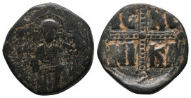 Anonymous follis class C (attributed to Michael IV), Constantinople Mint, c. 1042/1050

Obv.:...A-NOV... Three-quarter length figure of Christ Antip...