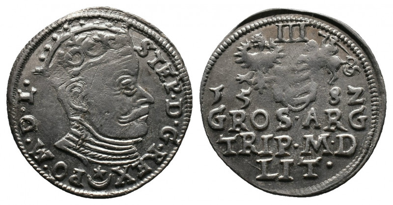 Poland / Lithuania. Stephen Báthory (1576-1586). Trojak (1582). Wilno. near extr...
