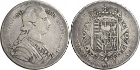 Firenze 
Pietro Leopoldo di Lorena, 1765-1790. Francescone 1785, AR 26,81 g. Galeotti IX, 13/15. MIR 381/4.
q.BB