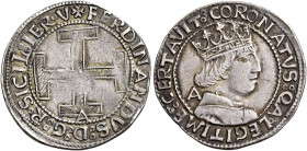 Napoli 
Ferdinando I d’Aragona, 1458-1494. Coronato, AR 3,82 g. Sigla A sotto la croce e dietro al busto. Pannuti-Riccio 15e. MIR 68/6. Vall-Llosera ...