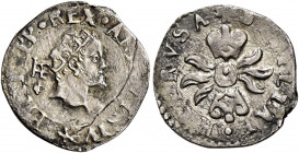 Napoli 
Filippo II di Spagna, 1554-1598. II periodo: re di Spagna e di Napoli, 1556-1598. Mezzo carlino, AR 1,26 g. Sigle IAF / CI (Giovanni Antonio ...