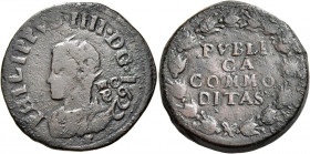Napoli 
Filippo IV di Spagna, 1621-1655. Pubblica 1622, Æ 15,00 g. Sigle MC / P (Michele Cavo m.d.z.). Pannuti-Riccio 52a. MIR 257/1.
Rarissima. q.B...