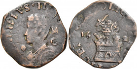 Napoli 
Filippo IV di Spagna, 1621-1655. Da 9 cavalli 1629, Æ 6,35 g. Sigle M / C (Michele Cavo m.d.z. e Costantino di Costanzo m.d.p.). Pannuti-Ricc...