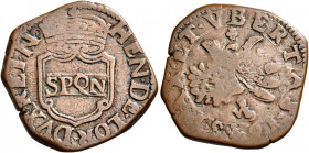 Napoli 
Repubblica Napoletana, 1647-1648. Pubblica 1648, Æ 7,54 g. Sigle GA / C (Giovanni Andrea Cavo m.d.z., 1636-1649) e simbolo torretta. Pannuti-...