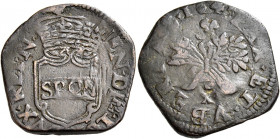 Napoli 
Repubblica Napoletana, 1647-1648. Pubblica 1648, Æ 7,46 g. Sigle GA / C (Giovanni Andrea Cavo m.d.z., 1636-1649) e simbolo X. Pannuti-Riccio ...