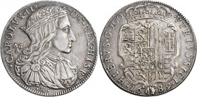 Napoli 
Carlo II di Spagna, 1665-1700. II periodo: re di Spagna, 1674-1700. Da 100 grana o ducato 1689, AR 25,32 g. Pannuti-Riccio 5. MIR 295/1.
Col...