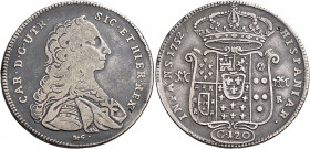 Napoli 
Carlo di Borbone, 1734-1759. Piastra 1752, AR 24,98 g. Pannuti-Riccio 30. MIR 337/2.
q.BB / BB

Questo lotto è già in possesso del certifi...