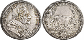 Roma 
Alessandro VIII (Pietro Ottoboni), 1689-1691. Testone anno I/1690, AR 9,04 g. Muntoni 16. Berman 2176. MIR 2084/1.
Patina di medagliere, q.Spl