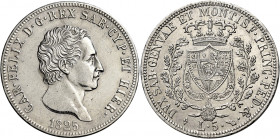 Savoia 
Carlo Felice, 1821-1831. Da 5 lire 1825 Torino. Pagani 69. MIR 1035g.
q.Spl