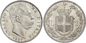 Savoia 
Umberto I re d’Italia, 1878-1900. Da 2 lire 1897. Pagani 598. MIR 1102b.
Non comune. Fdc