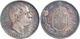 Savoia 
Umberto I re d’Italia, 1878-1900. Da 2 lire 1899. Pagani 600. MIR 1102d.
Non comune. Patina iridescente, q.Fdc