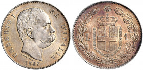 Savoia 
Umberto I re d’Italia, 1878-1900. Lira 1887. Pagani 603. MIR 1103c.
Fdc