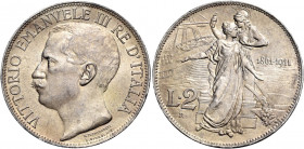 Savoia 
Vittorio Emanuele III re d’Italia, 1900-1946. Da 2 lire 1911 Cinquantenario. Pagani 736. MIR 1141a.
q.Fdc