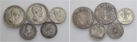 Lotto di cinque monete. Granducato di Toscana. Leopoldo II di Lorena, 1824-1859. Mezzo francescone 1827, 1829. MIR 450/1 (indicato R2), 450/3. Fiorino...