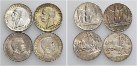 Lotto di quattro monete. Savoia. Vittorio Emanuele III re d’Italia, 1900-1946. Da 5 lire 1929 due rosette. Pagani 712a. Da 5 lire 1930. Pagani 713. Li...