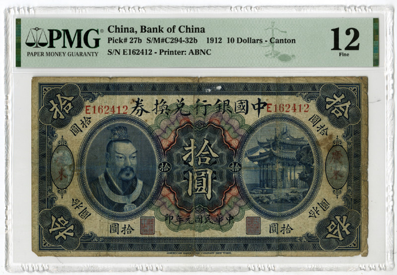 Bank of China, 1912 "Canton" Branch Issue Banknote
China. 1912. 10 Dollars - Ca...