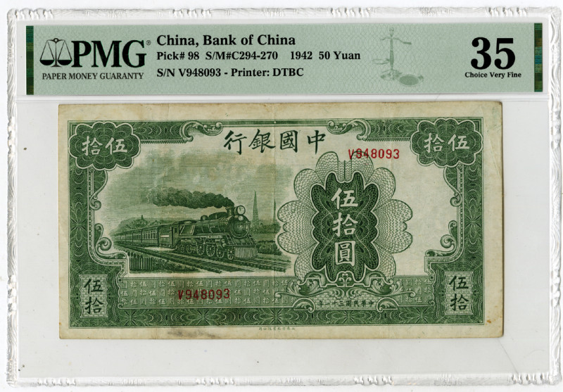 Bank of China, 1942 Issue Banknote
China. 1942. 50 Yuan, P-98 S/M#C294-270, Iss...