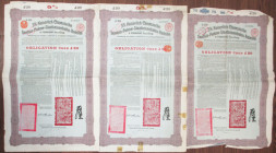 Kaiserlich Chinesische Tientsin-Pukow-S.A. 1908, £20 I/U  Bond Trio