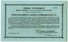 Chinese Government, 1938 Issued Fractional Scrip Certificate