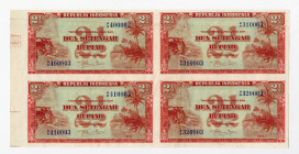 Republik Indonesia, 1951 Uncut Specimen/Proof Block of 4 Notes.