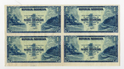 Republik Indonesia, 1953 Uncut Specimen/Proof Block of 4 Notes.