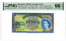 Bermuda/British Administration. 1957 Issue Banknote.