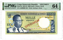 Banque Nationale du Congo. 1964  Specimen Banknote.