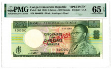 Banque Nationale du Congo. 1968  Specimen Banknote.