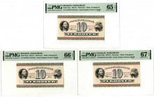 Nationalbank of Denmark. 1970-71 Sequential High Grade Banknote Trio.
