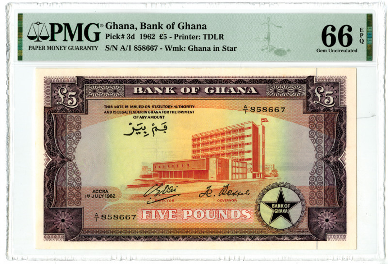 Bank of Ghana. 1962 High Grade Issued Banknote.
Ghana. 1962. 5 Pounds, P-3d, Is...