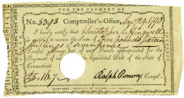 Connecticut Comptroller's Office, 1790 Issued Payment to Christopher Leffingwell
