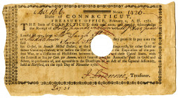 State of Connecticut, 1781 Treasury Office Note for Loan Payable in Spanish Milled Dollars and One of the First Documents to Mention the "United State...