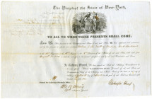 New York State Militia Appointment Certificate Signed by Washington Hunt, 1851
