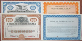Chicago and Southern Air Lines, Inc, 1930s-1950s Collection of Specimen Aviation Stock Certificates