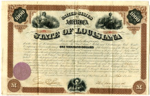 State of Louisiana, 1871 Issued Bond Signed by Governor Henry C. Warmoth