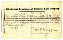 Mississippi, Louisiana and Arkansas Land Co. 1837 I/U Stock Certificate