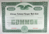 Chicago National League Ball Club, ca.1940-50's Specimen Stock Certificate