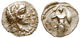Sicily, Himera. Silver Litra (0.65 g), ca. 405-382 BC. Head of youthful Herakles right, wearing lion's skin headdress. Reverse: Athena standing facing...
