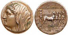 Sicily, Syracuse. Philistis, wife of Hieron II. Silver 16 Litrai (13.29 g), 275-215 BC. Under Hieron II, ca. 218/7-215 BC. Diademed and veiled head of...