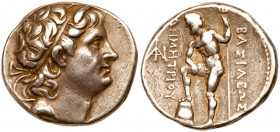 Macedonian Kingdom. Demetrios I Poliorketes. Silver Tetradrachm (17.12 g), 306-283 BC. Pella, ca. 291/0 BC. Diademed and horned head of Demetrios I ri...