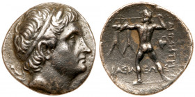 Macedonian Kingdom. Demetrios I Poliorketes. Silver Drachm (4.18 g), 306-283 BC. Ephesos, ca. 301-295 BC. Diademed and horned head of Demetrios I righ...