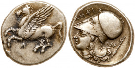 Akarnania, Argos Amphilochikon. Silver Stater (8.52 g), ca. 340-300 BC. Pegasos flying left; below, A. Reverse: AM&Phi;I, Helmeted head of Athena left...