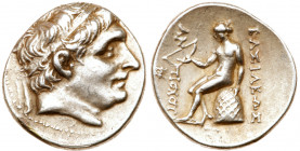 Seleukid Kingdom. Antiochos II Theos. Silver Drachm (4.25 g), 261-246 BC. Magnesia on the Maeander. Diademed head of Antiochos I right. Reverse: BA&Si...