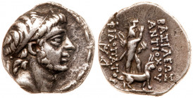 Seleukid Kingdom. Antiochos IX Philopator. Silver Drachm (3.68 g), 114/3-95 BC. Tarsos, ca. 96/5 BC. Diademed head of Antiochos IX right. Reverse: BA&...