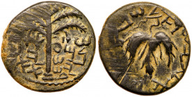 Judaea, Bar Kokhba Revolt. &AElig; Medium Bronze (8.53 g), 132-135 CE. Irregular issue. Year 1 (132/3 CE). 'Simon, Prince of Israel' (Paleo-Hebrew), s...