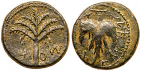 Judaea, Bar Kokhba Revolt. &AElig; Medium Bronze (13.74 g), 132-135 CE. Year 2 (133/4 CE). 'Sma' (abbreviating Simon; Paleo-Hebrew), seven-branched pa...